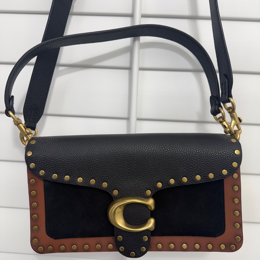 Coach Black and Brown Crossbody Bag with top handle with Gold Accents - Picture 2 of 16